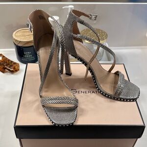 BCBG GENERATION Women's Gray SNAKE Strappy Heels